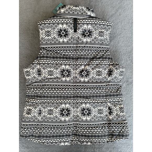 Lands End Puffer Vest Womens S Black Print HyperDry 600 Down Fair Isle - Picture 2 of 6